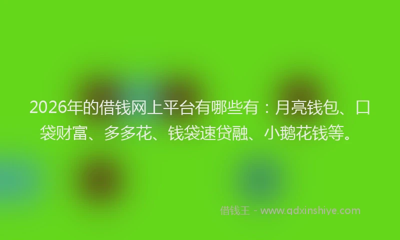 2026年的借钱网上平台有哪些有：月亮钱包、口袋财富、多多花、钱袋速贷融、小鹅花钱等。