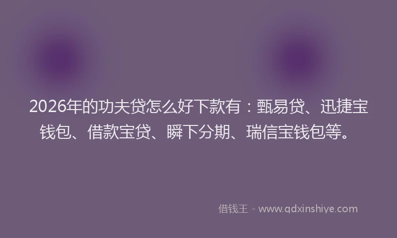 2026年的功夫贷怎么好下款有：甄易贷、迅捷宝钱包、借款宝贷、瞬下分期、瑞信宝钱包等。