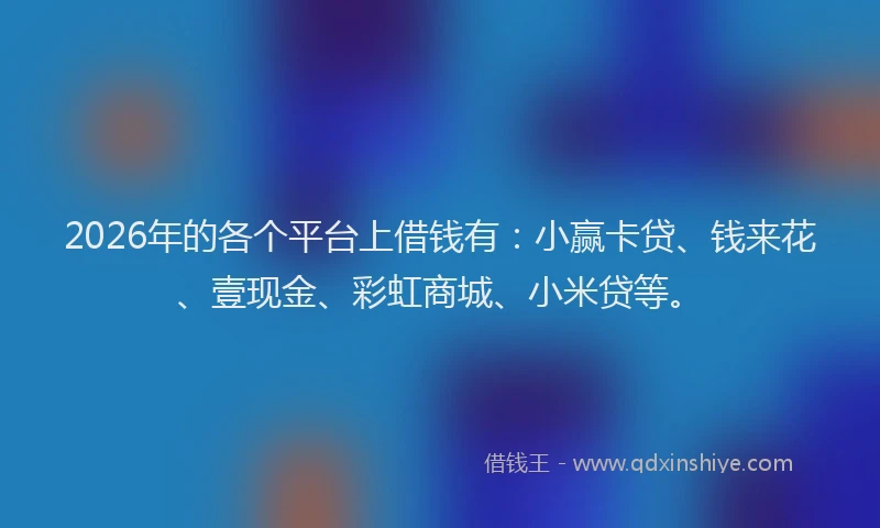 2026年的各个平台上借钱有：小赢卡贷、钱来花、壹现金、彩虹商城、小米贷等。