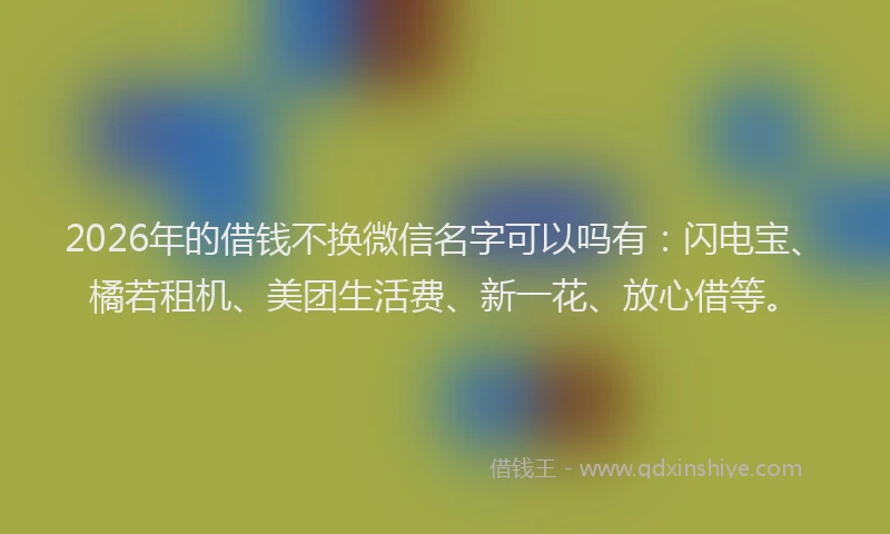 2026年的借钱不换微信名字可以吗有：闪电宝、橘若租机、美团生活费、新一花、放心借等。