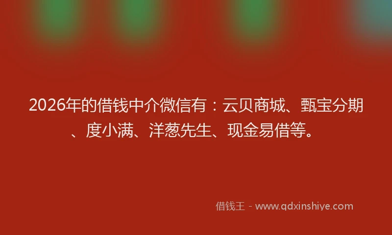 2026年的借钱中介微信有：云贝商城、甄宝分期、度小满、洋葱先生、现金易借等。