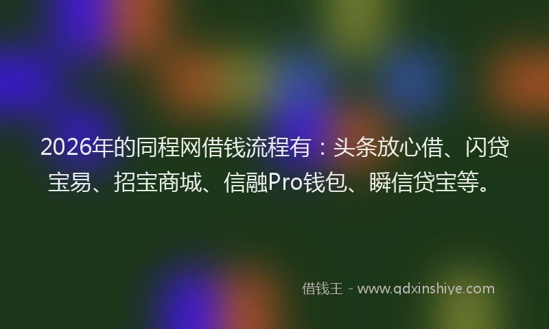 2026年的同程网借钱流程有：头条放心借、闪贷宝易、招宝商城、信融Pro钱包、瞬信贷宝等。