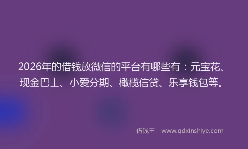 2026年的借钱放微信的平台有哪些有：元宝花、现金巴士、小爱分期、橄榄信贷、乐享钱包等。