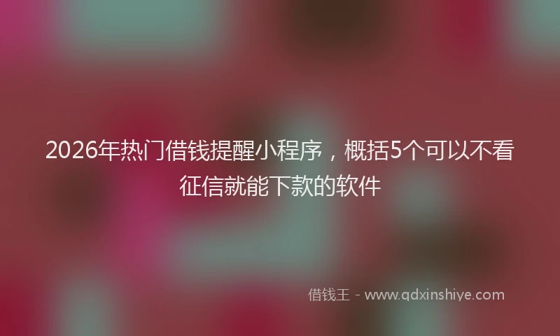 2026年热门借钱提醒小程序，概括5个可以不看征信就能下款的软件
