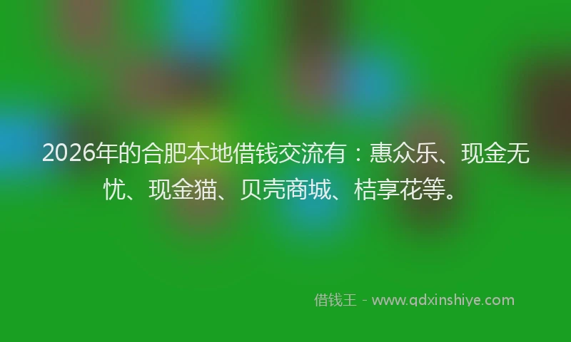 2026年的合肥本地借钱交流有：惠众乐、现金无忧、现金猫、贝壳商城、桔享花等。