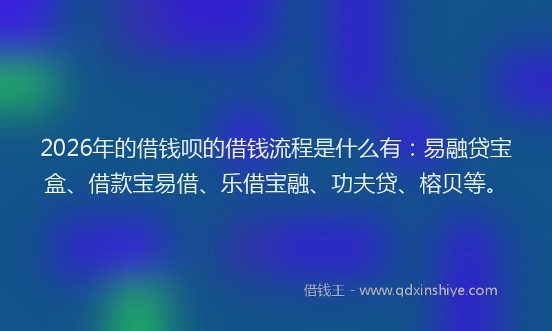 2026年的借钱呗的借钱流程是什么有：易融贷宝盒、借款宝易借、乐借宝融、功夫贷、榕贝等。
