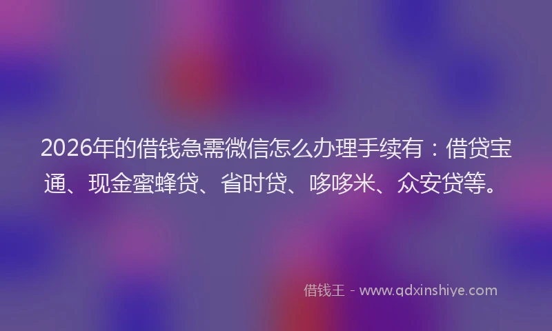 2026年的借钱急需微信怎么办理手续有：借贷宝通、现金蜜蜂贷、省时贷、哆哆米、众安贷等。