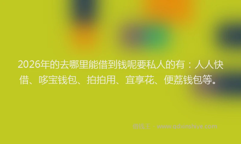 2026年的去哪里能借到钱呢要私人的有：人人快借、哆宝钱包、拍拍用、宜享花、便荔钱包等。