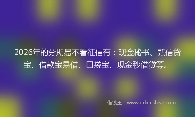 2026年的分期易不看征信有：现金秘书、甄信贷宝、借款宝易借、口袋宝、现金秒借贷等。