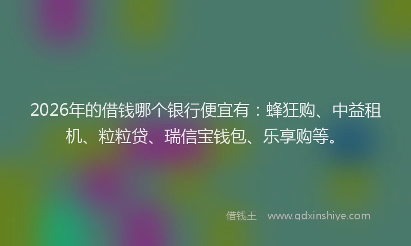 2026年的借钱哪个银行便宜有：蜂狂购、中益租机、粒粒贷、瑞信宝钱包、乐享购等。