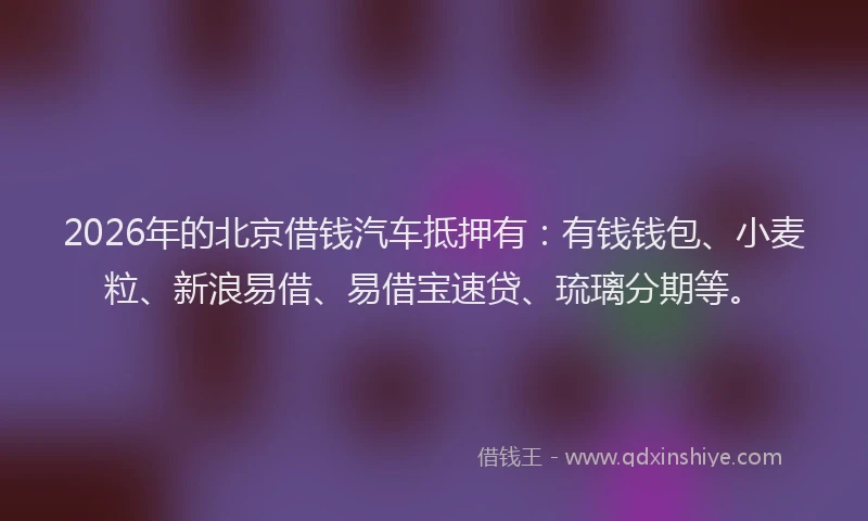 2026年的北京借钱汽车抵押有：有钱钱包、小麦粒、新浪易借、易借宝速贷、琉璃分期等。