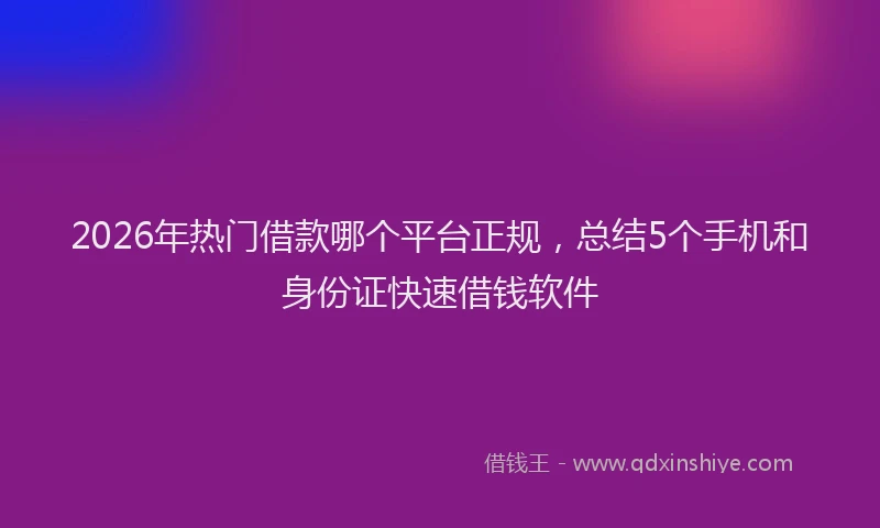 2026年热门借款哪个平台正规，总结5个手机和身份证快速借钱软件