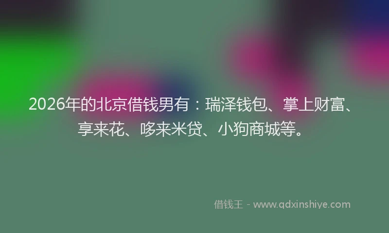 2026年的北京借钱男有：瑞泽钱包、掌上财富、享来花、哆来米贷、小狗商城等。