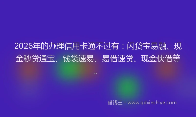 2026年的办理信用卡通不过有：闪贷宝易融、现金秒贷通宝、钱袋速易、易借速贷、现金侠借等。