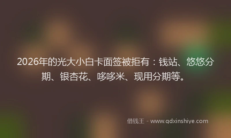 2026年的光大小白卡面签被拒有：钱站、悠悠分期、银杏花、哆哆米、现用分期等。