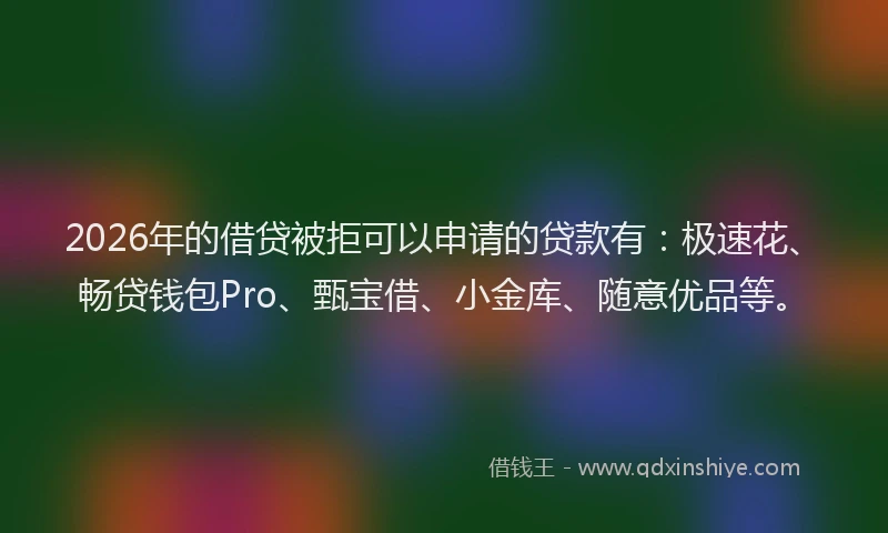 2026年的借贷被拒可以申请的贷款有：极速花、畅贷钱包Pro、甄宝借、小金库、随意优品等。