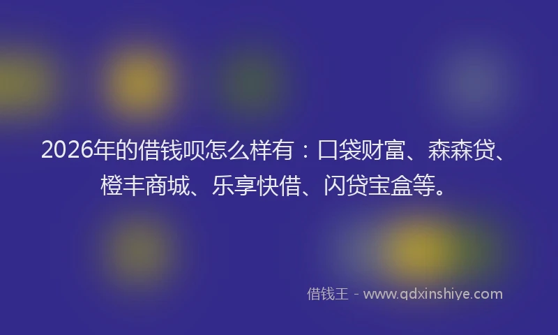 2026年的借钱呗怎么样有：口袋财富、森森贷、橙丰商城、乐享快借、闪贷宝盒等。