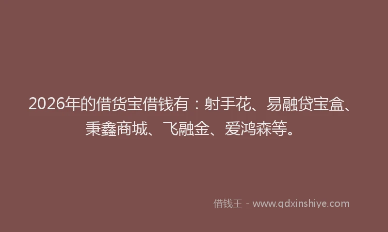 2026年的借货宝借钱有：射手花、易融贷宝盒、秉鑫商城、飞融金、爱鸿森等。