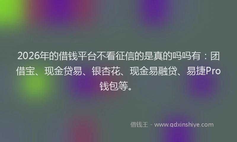 2026年的借钱平台不看征信的是真的吗吗有：团借宝、现金贷易、银杏花、现金易融贷、易捷Pro钱包等。