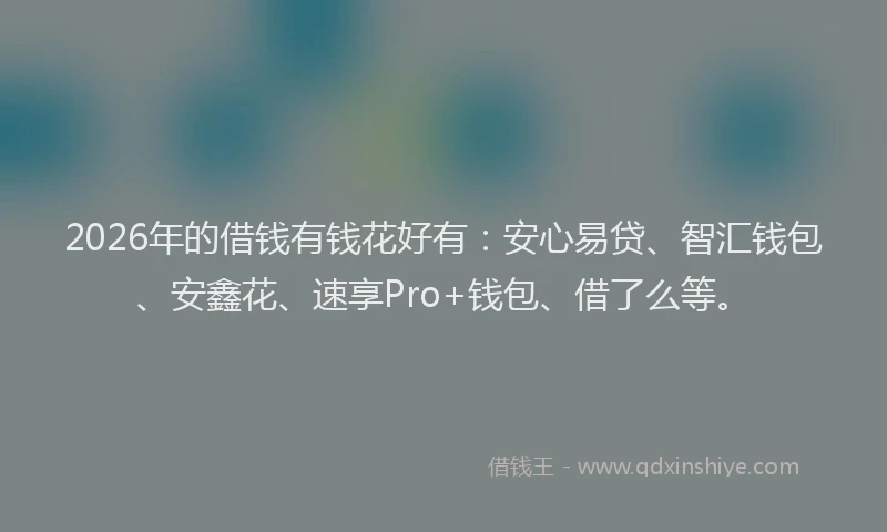 2026年的借钱有钱花好有：安心易贷、智汇钱包、安鑫花、速享Pro+钱包、借了么等。