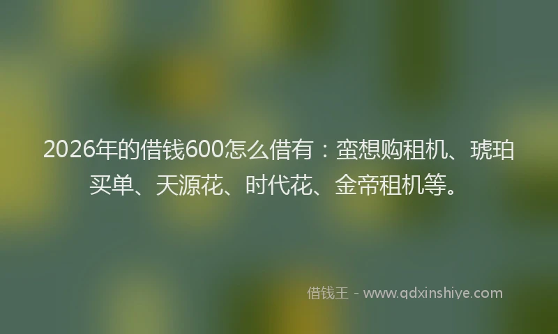 2026年的借钱600怎么借有：蛮想购租机、琥珀买单、天源花、时代花、金帝租机等。