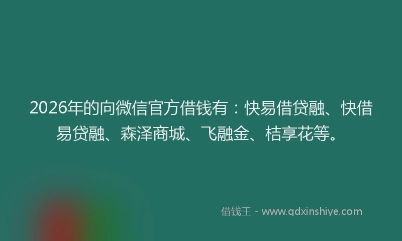 2026年的向微信官方借钱有：快易借贷融、快借易贷融、森泽商城、飞融金、桔享花等。