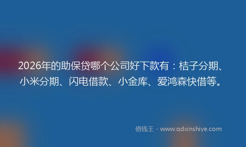 2026年的助保贷哪个公司好下款有：桔子分期、小米分期、闪电借款、小金库、爱鸿森快借等。