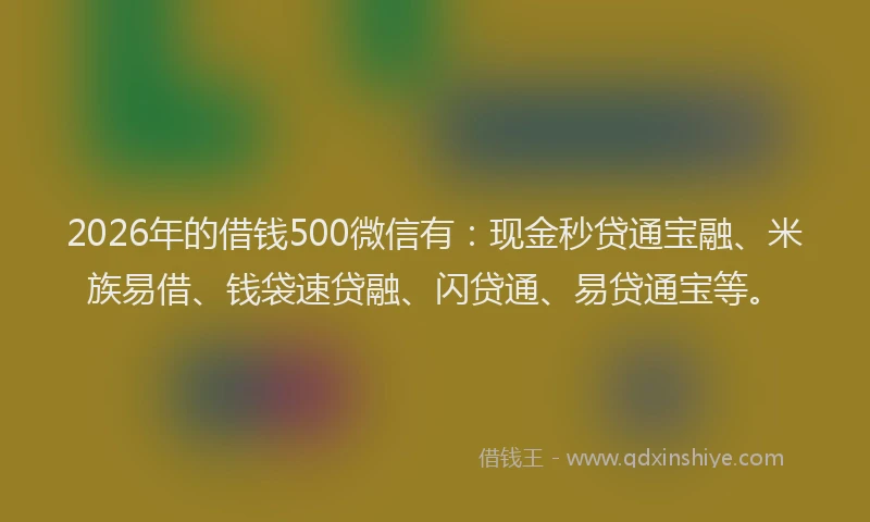 2026年的借钱500微信有：现金秒贷通宝融、米族易借、钱袋速贷融、闪贷通、易贷通宝等。