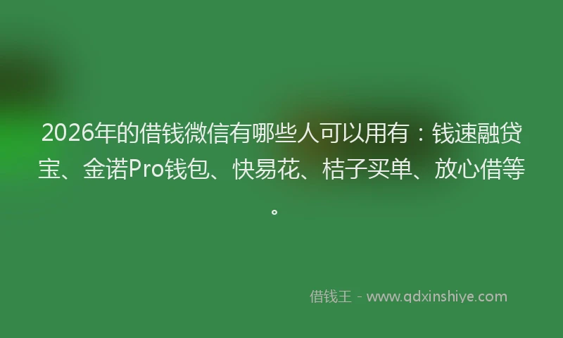 2026年的借钱微信有哪些人可以用有：钱速融贷宝、金诺Pro钱包、快易花、桔子买单、放心借等。