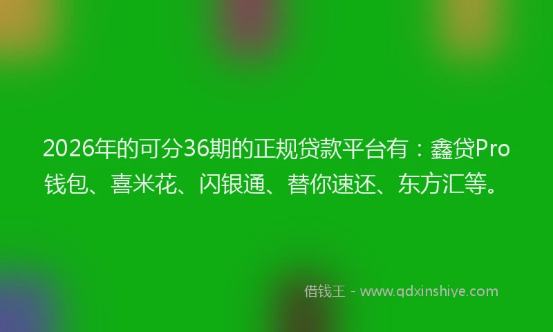 2026年的可分36期的正规贷款平台有：鑫贷Pro钱包、喜米花、闪银通、替你速还、东方汇等。
