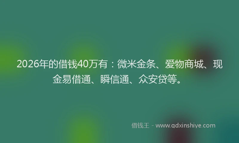 2026年的借钱40万有：微米金条、爱物商城、现金易借通、瞬信通、众安贷等。