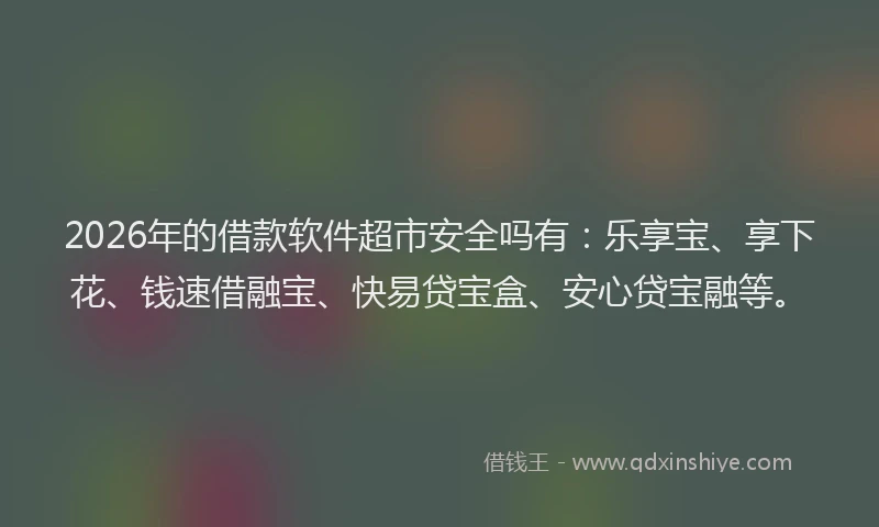 2026年的借款软件超市安全吗有：乐享宝、享下花、钱速借融宝、快易贷宝盒、安心贷宝融等。
