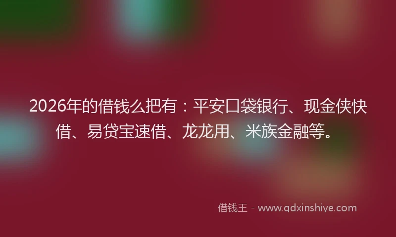 2026年的借钱么把有：平安口袋银行、现金侠快借、易贷宝速借、龙龙用、米族金融等。
