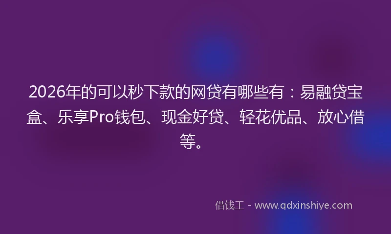 2026年的可以秒下款的网贷有哪些有：易融贷宝盒、乐享Pro钱包、现金好贷、轻花优品、放心借等。
