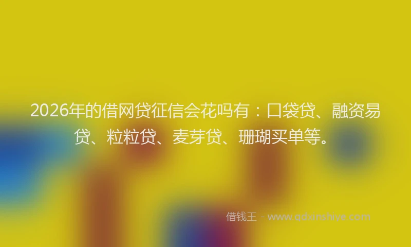 2026年的借网贷征信会花吗有：口袋贷、融资易贷、粒粒贷、麦芽贷、珊瑚买单等。