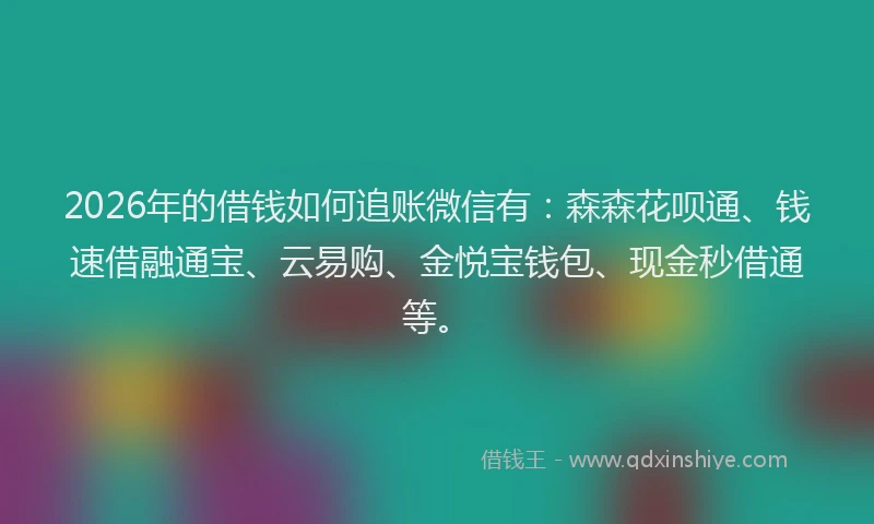 2026年的借钱如何追账微信有：森森花呗通、钱速借融通宝、云易购、金悦宝钱包、现金秒借通等。