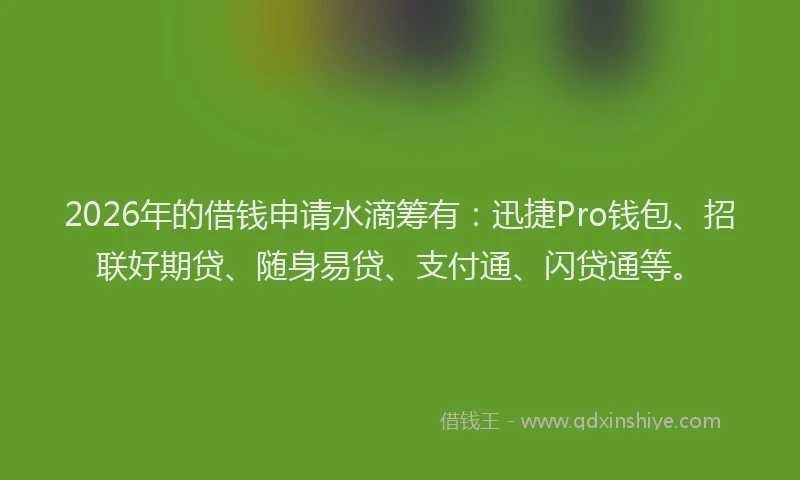2026年的借钱申请水滴筹有：迅捷Pro钱包、招联好期贷、随身易贷、支付通、闪贷通等。