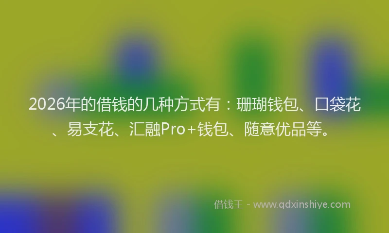 2026年的借钱的几种方式有：珊瑚钱包、口袋花、易支花、汇融Pro+钱包、随意优品等。