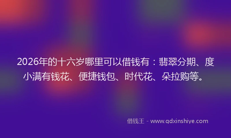 2026年的十六岁哪里可以借钱有：翡翠分期、度小满有钱花、便捷钱包、时代花、朵拉购等。