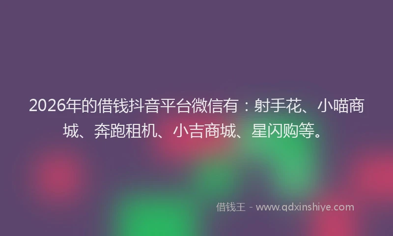 2026年的借钱抖音平台微信有：射手花、小喵商城、奔跑租机、小吉商城、星闪购等。