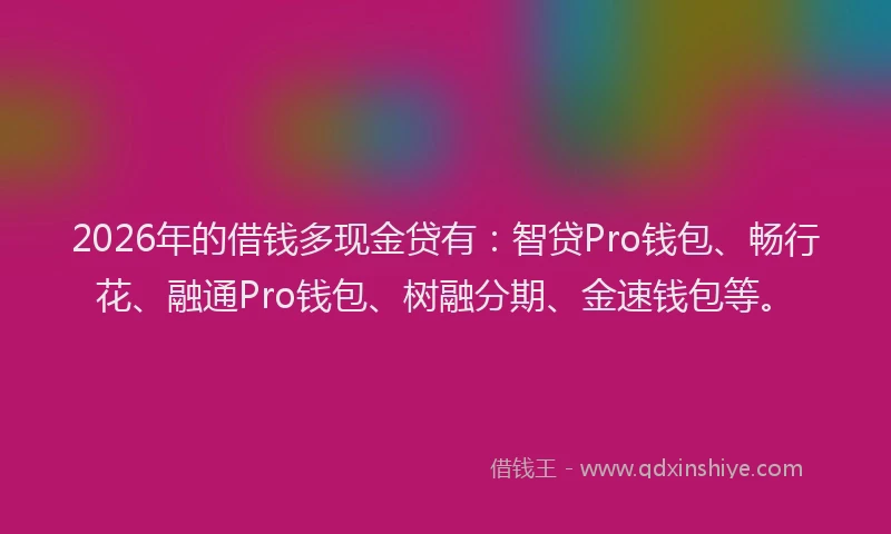 2026年的借钱多现金贷有：智贷Pro钱包、畅行花、融通Pro钱包、树融分期、金速钱包等。