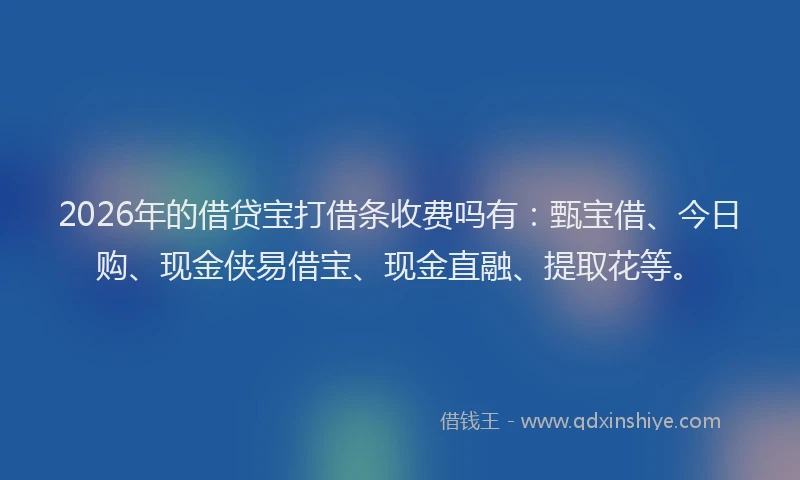 2026年的借贷宝打借条收费吗有：甄宝借、今日购、现金侠易借宝、现金直融、提取花等。
