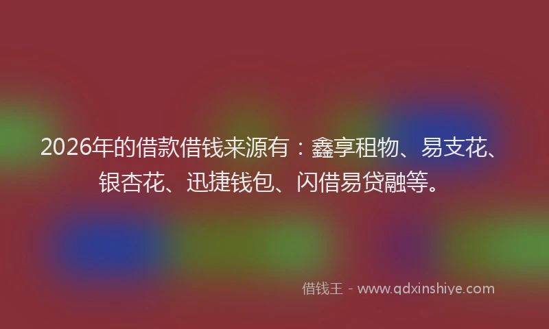 2026年的借款借钱来源有：鑫享租物、易支花、银杏花、迅捷钱包、闪借易贷融等。