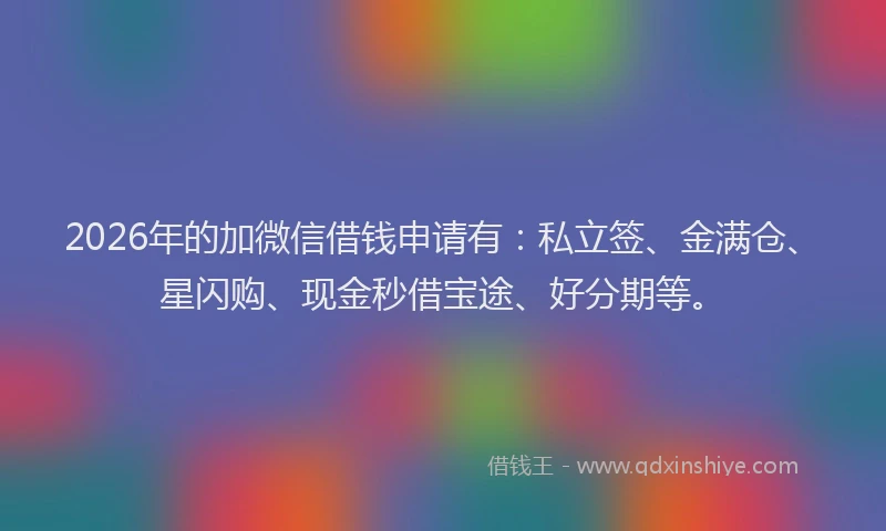 2026年的加微信借钱申请有：私立签、金满仓、星闪购、现金秒借宝途、好分期等。