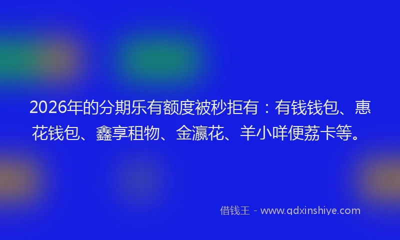 2026年的分期乐有额度被秒拒有：有钱钱包、惠花钱包、鑫享租物、金瀛花、羊小咩便荔卡等。