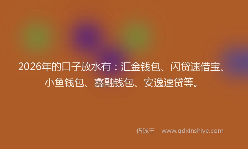 2026年的口子放水有：汇金钱包、闪贷速借宝、小鱼钱包、鑫融钱包、安逸速贷等。