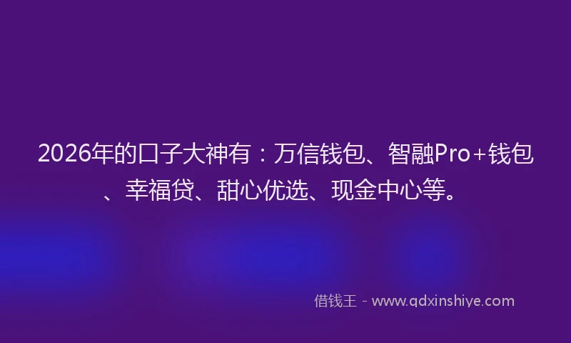 2026年的口子大神有：万信钱包、智融Pro+钱包、幸福贷、甜心优选、现金中心等。