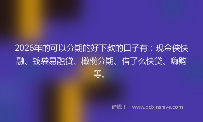 2026年的可以分期的好下款的口子有：现金侠快融、钱袋易融贷、橄榄分期、借了么快贷、嗨购等。