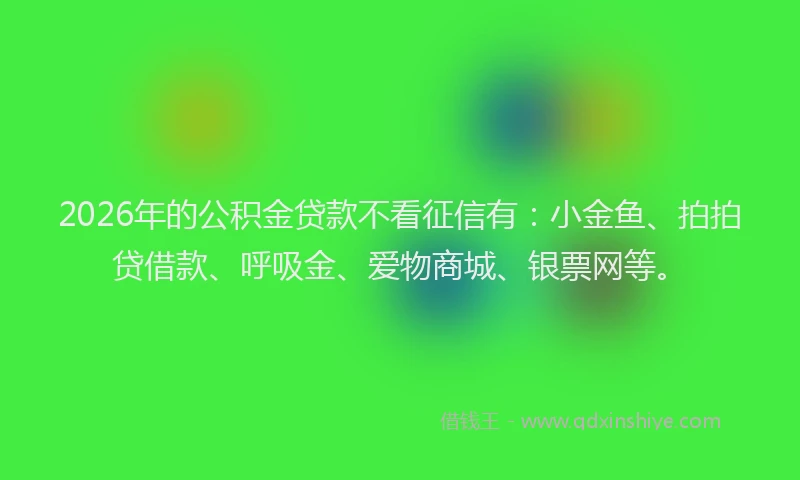 2026年的公积金贷款不看征信有：小金鱼、拍拍贷借款、呼吸金、爱物商城、银票网等。
