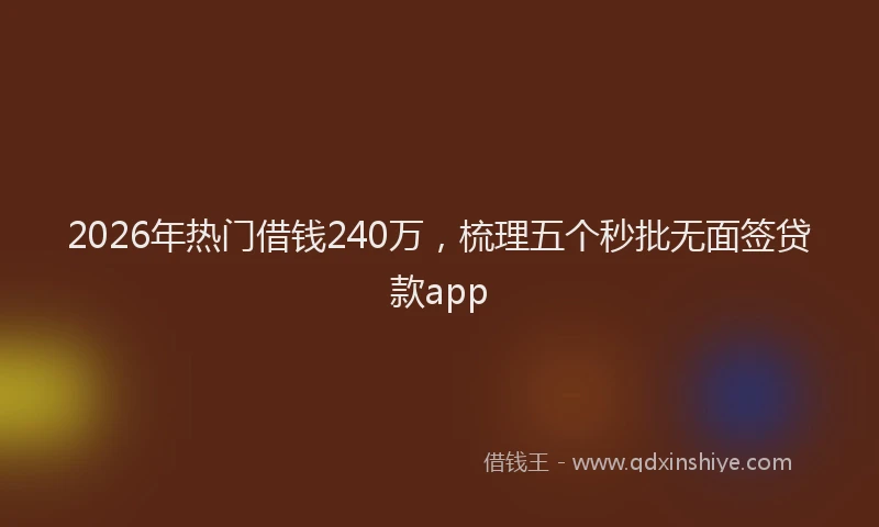 2026年热门借钱240万，梳理五个秒批无面签贷款app